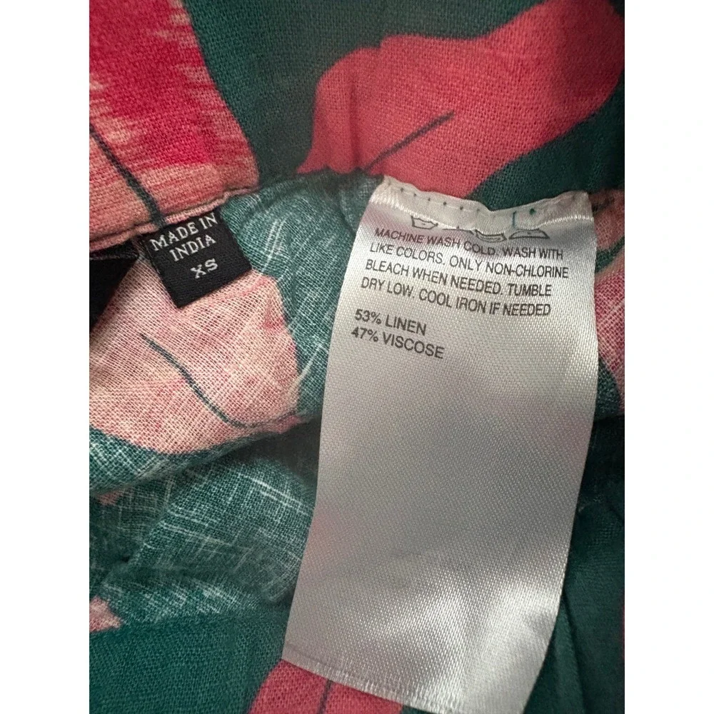 Colleen Lopez XS Skirt Green Pink Leaf Print Button Front Midi Ruched - Picture 7 of 7